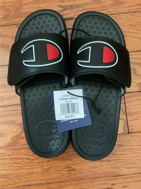 Champion Black Slides with Logo - Brand New - Unisex